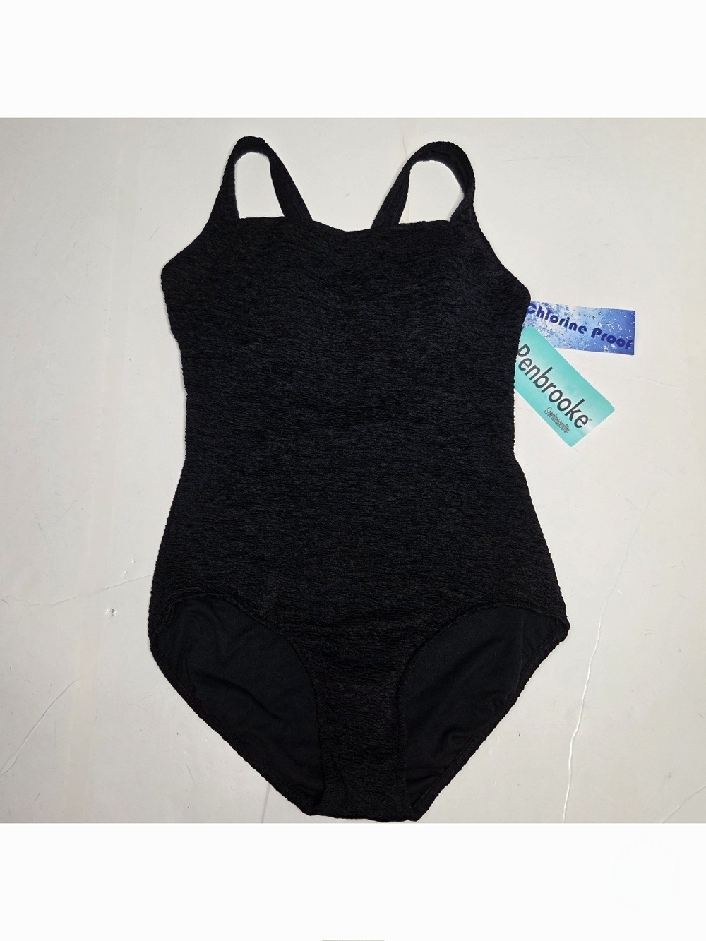 Penbrooke Krinkle Chlorine Proof Active Back One Piece Swimsuit Womens 14D Black